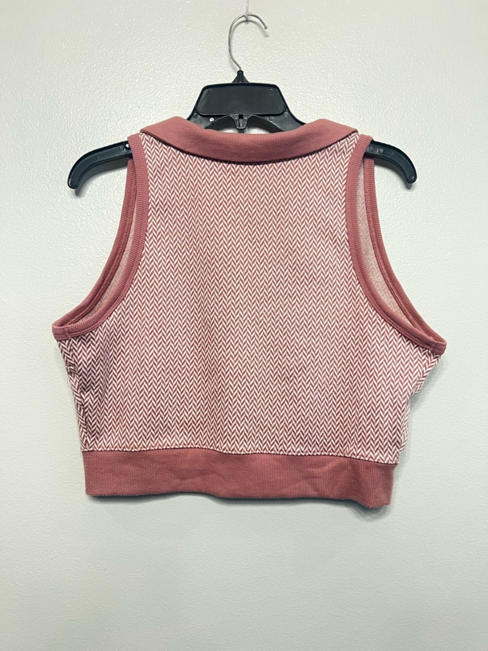 meraki Dusty Rose & Cream Herringbone Collared Crop Top V Neck Tank Vest Retro - Picture 7 of 7